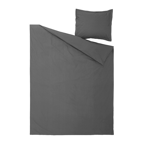 Conjunto de ropa de cama HAMPFLOCKEL gris oscuro con edredón y almohada en color liso, confeccionado en 100% algodón.