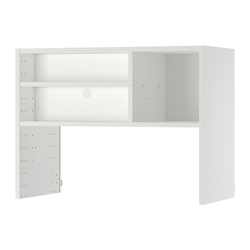 Producto: Marco de armario de pared METOD, color: blanco, material: tablero de partículas y melamina, forma: rectangular, diseño: estante abierto y almacenamiento oculto.