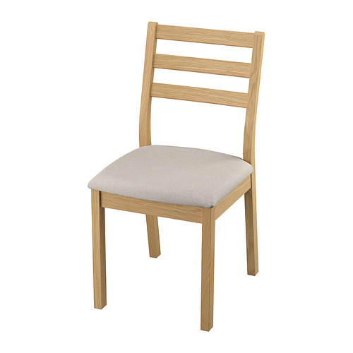 Silla de madera marrón con respaldo de escalera, TONSTAD, con asiento acolchado estampado