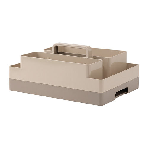 KUGGIS; Organizador de escritorio color canela, rectangular, de 2 niveles, asas, plástico PET.