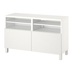 BESTÅ, banco para TV con puertas, Blanco / Laxviken blanco