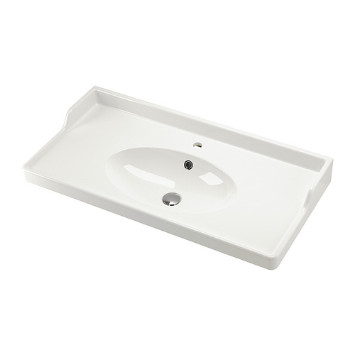 Fregadero de cerámica blanca RUTSJÖN, cubeta ovalada, salpicadero elevado, diseño tradicional moderno, se adapta a lavabos.