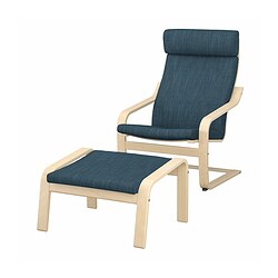 POÄNG, armchair and ottoman, Hillared dark blue