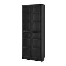 BILLY/OXBERG, bookcase w glass doors, Black oak effect