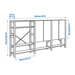Ilustración de medidas - IVAR 3 secciones/estantes/armario