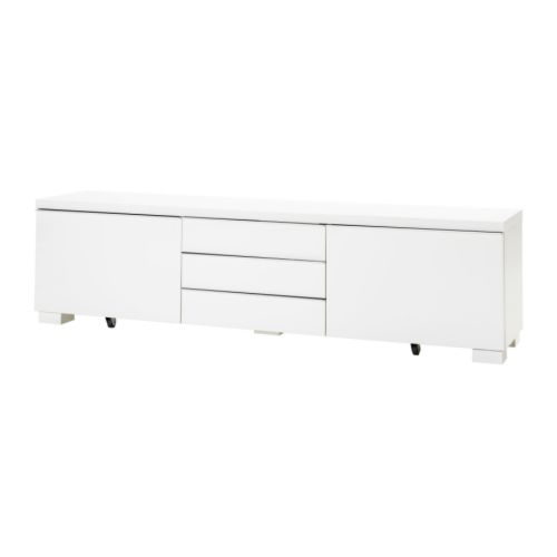 Mueble de tv bestå blanco, diseño moderno con cajones y armarios para almacenamiento.