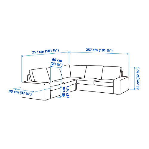Ilustración con medidas del producto: KIVIK.