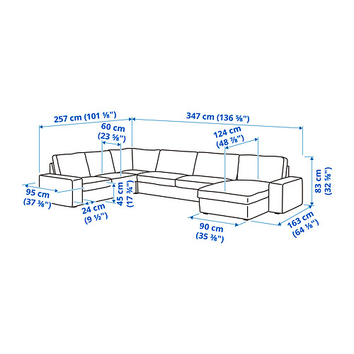 Ilustración con medidas del producto: KIVIK.