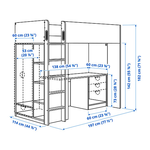 SMÅSTAD, loft bed frame, desk and storage 2 of 2 open dialog