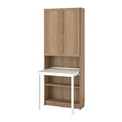 BILLY, Bookcase with desk, Oak effect / white