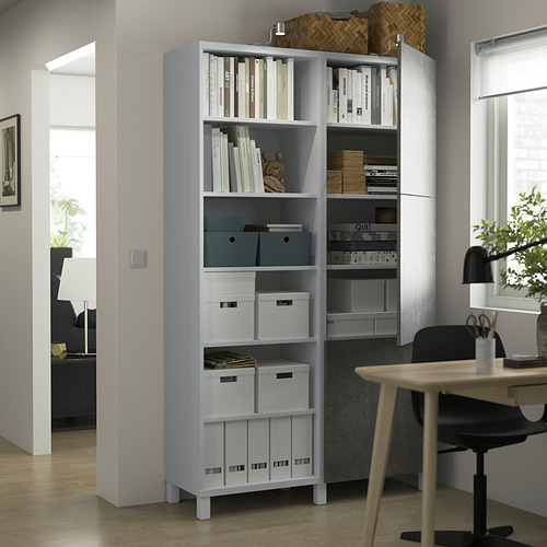 Moderno almacenamiento BESTÅ con estantes ajustables, capacidad para libros, cajas y decoración.