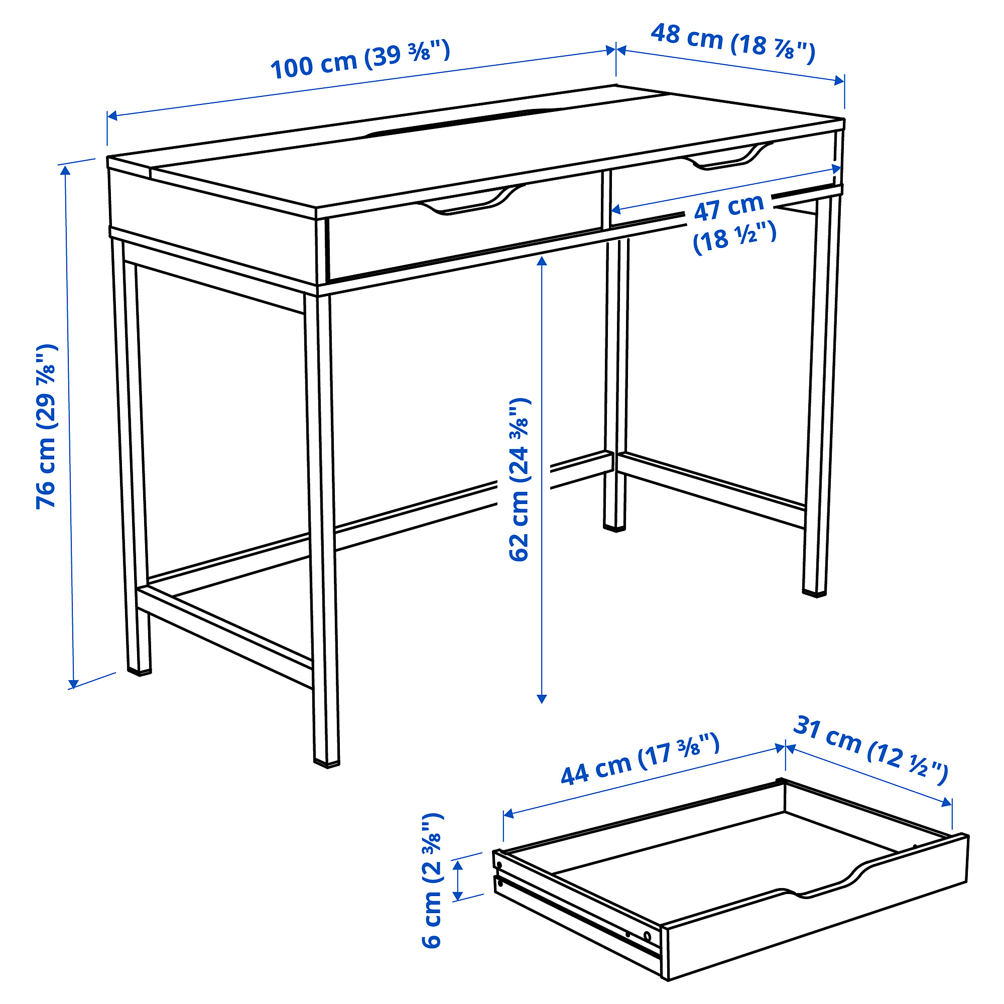 Ilustración de medidas - ALEX escritorio