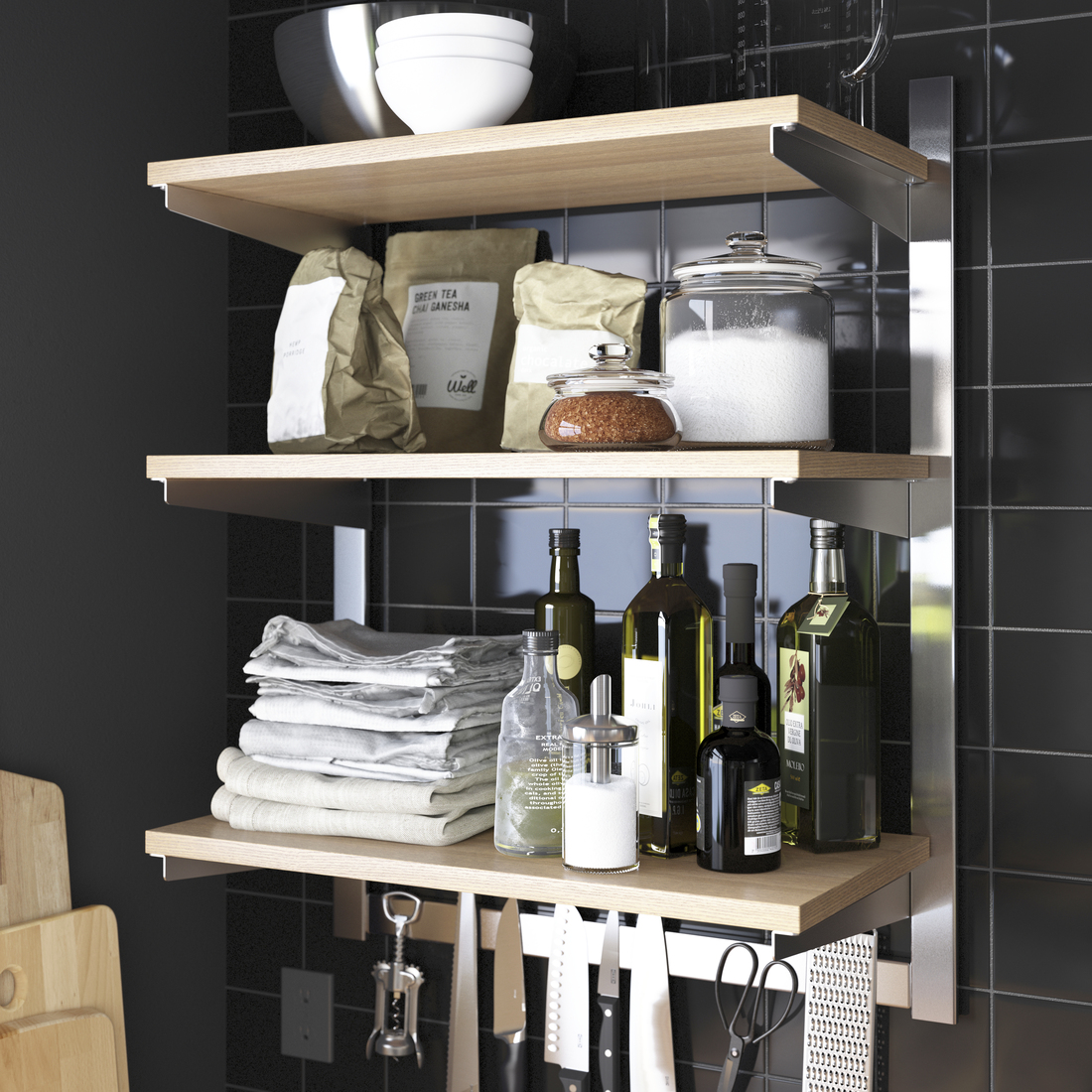 KUNGSFORS, susp rail with shelf/magnetic knife rack. 3 of 3 open dialog