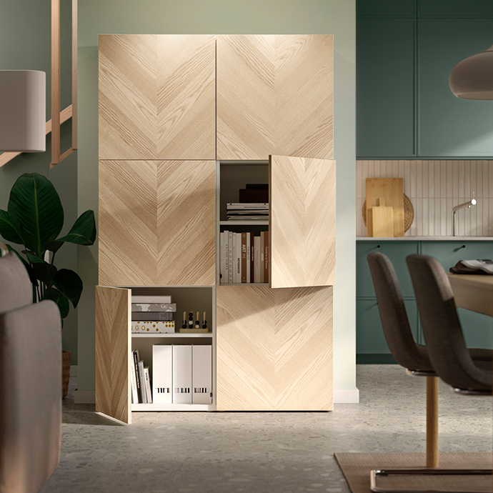 Modular cabinet with wooden doors